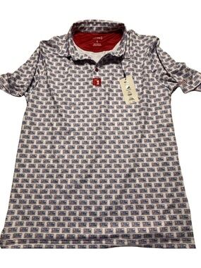 Bogey Bros Golf Polo Shirt L White Red Blue Graphic Print Moisture Wicking